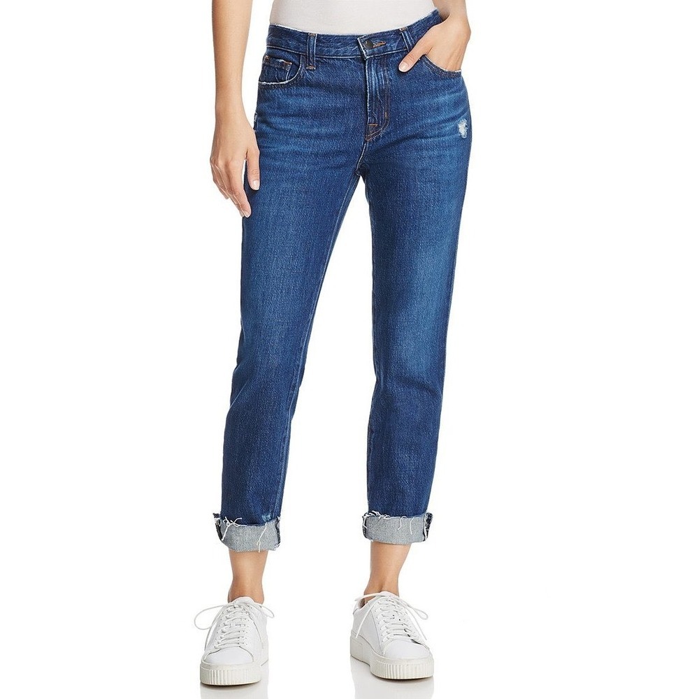 J Brand Mid Rise Boyfriend Jeans Standstill Wash Johnny‎ Blue Raw Hem Women 30